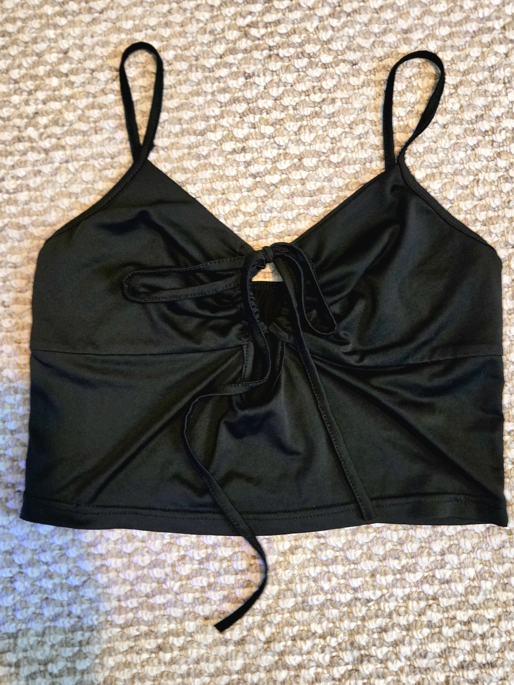 Black Tie-Front Cropped Cami Top - Women